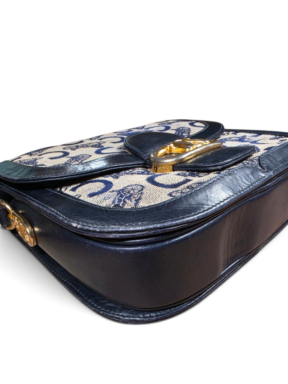 Vtg. CELINE C Sulky Horse & Carriage Jacquard Navy Canvas Purse (Retail $1500+) - Picture 5 of 17